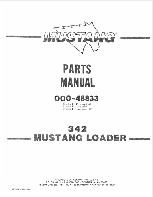 MUSTANG 342 SKID STEER LOADER (000-48833) PARTS MANUAL - PDF FILE