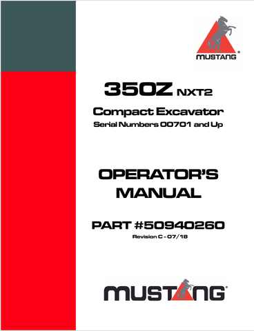 MUSTANG 350Z COMPACT EXCAVATOR (50940260) OPERATOR'S MANUAL - PDF FILE