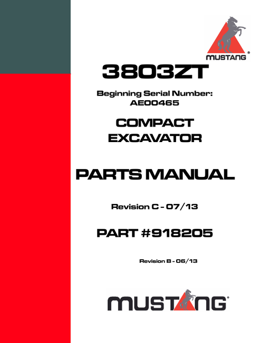 MUSTANG 3803ZT COMPACT EXCAVAT0RS (918205) PARTS MANUAL - PDF FILE