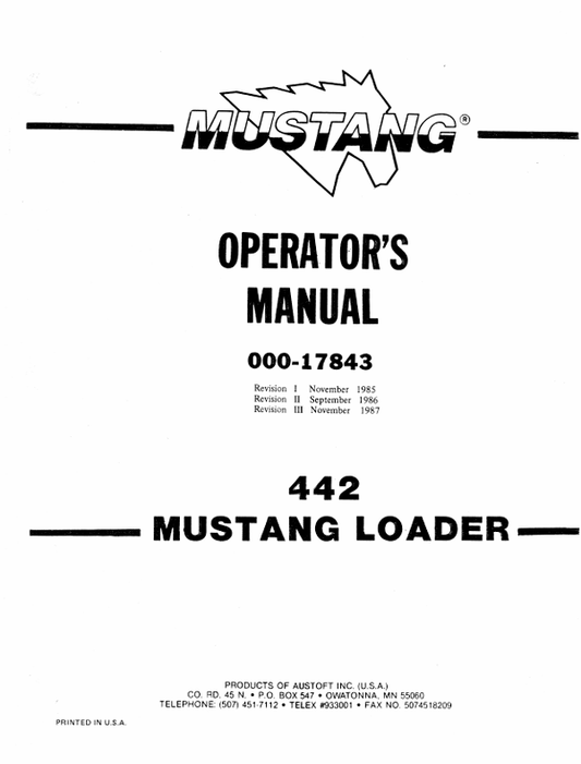 MUSTANG 442 LOADER (000-17843) OPERATOR'S MANUAL - PDF FILE
