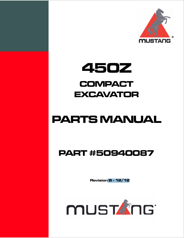 MUSTANG 450Z COMPACT EXCAVAT0RS (50940087) PARTS MANUAL - PDF FILE