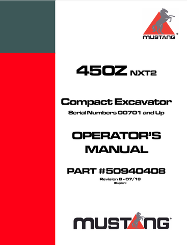 MUSTANG 450Z COMPACT EXCAVATOR (50940408) OPERATOR'S MANUAL - PDF FILE
