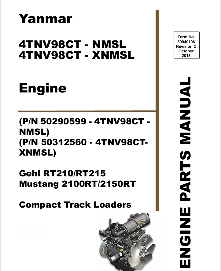 MUSTANG YANMAR 4TNV98CT (50940196) PARTS MANUAL - PDF FILE