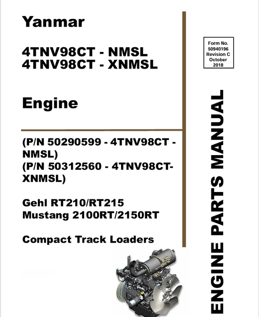 MUSTANG YANMAR 4TNV98CT (50940196) PARTS MANUAL - PDF FILE