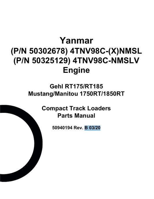 MUSTANG YANMAR 4TNV98C (50940194) PARTS MANUAL - PDF FILE