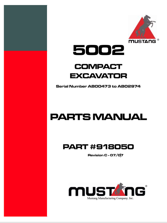MUSTANG 5002 COMPACT EXCAVAT0RS (918050) PARTS MANUAL - PDF FILE
