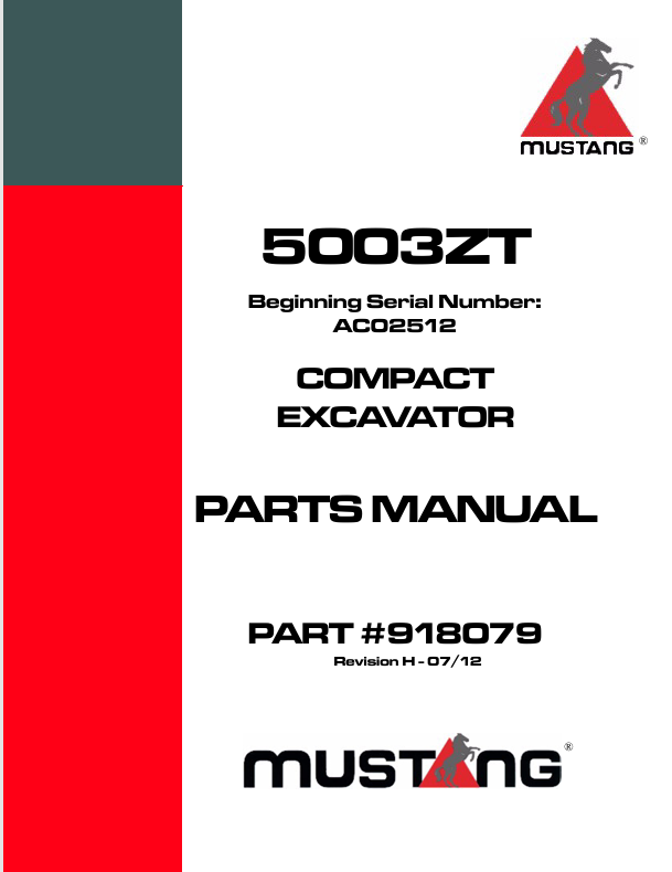 MUSTANG 5003ZT COMPACT EXCAVAT0RS (918079) PARTS MANUAL - PDF FILE