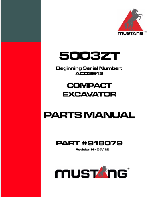 MUSTANG 5003ZT COMPACT EXCAVAT0RS (918079) PARTS MANUAL - PDF FILE