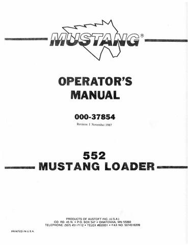 MUSTANG 552 LOADER (000-37854) OPERATOR'S MANUAL - PDF FILE