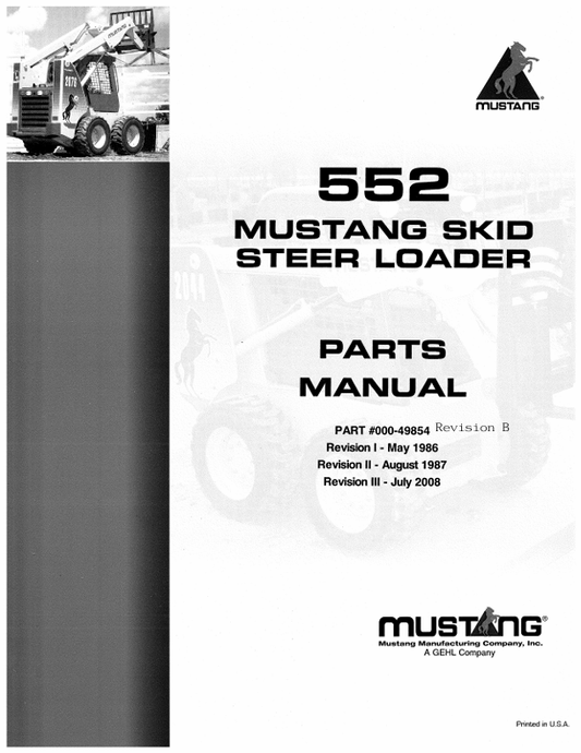 MUSTANG 552 SKID STEER LOADER (000-49854) PARTS MANUAL - PDF FILE