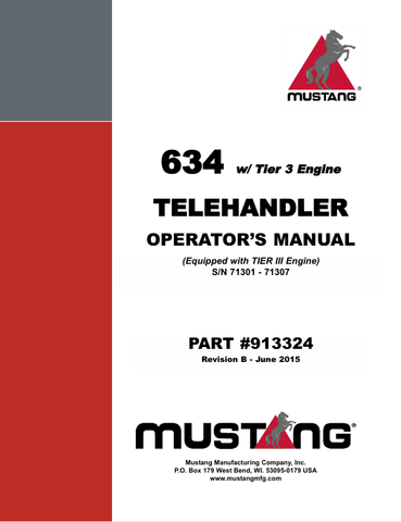 MUSTANG 634 TELEHANDLER (913324) OPERATOR'S MANUAL - PDF FILE
