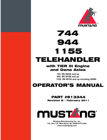MUSTANG 744, 944, 1155 (913344) OPERATOR'S MANUAL - PDF FILE