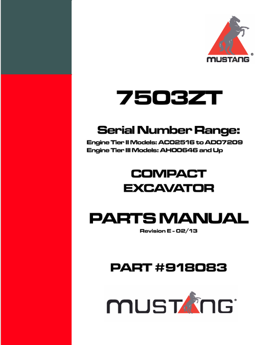 MUSTANG 7503ZT COMPACT EXCAVAT0RS (918083) PARTS MANUAL - PDF FILE