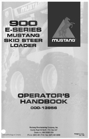MUSTANG 900 SKID STEER LOADER (000-13956) OPERATOR'S MANUAL - PDF FILE