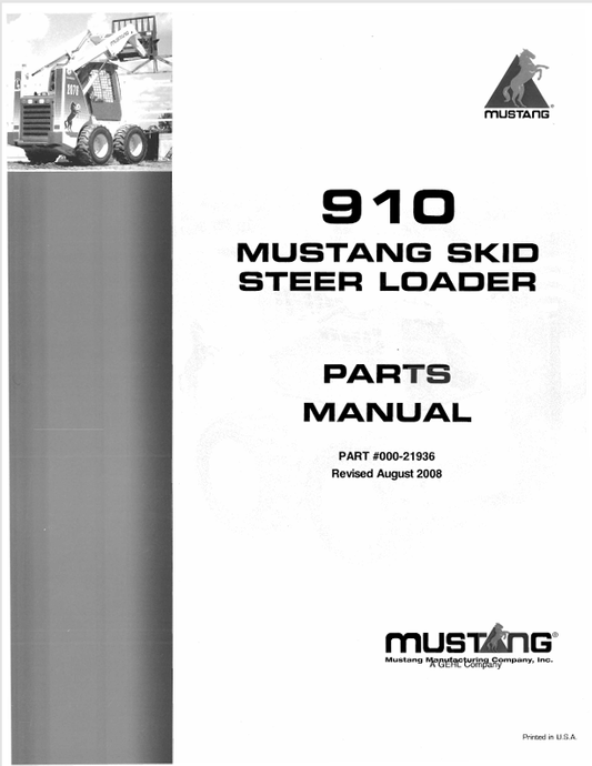 MUSTANG 910 SKID STEER LOADER (000-21936) PARTS MANUAL - PDF FILE