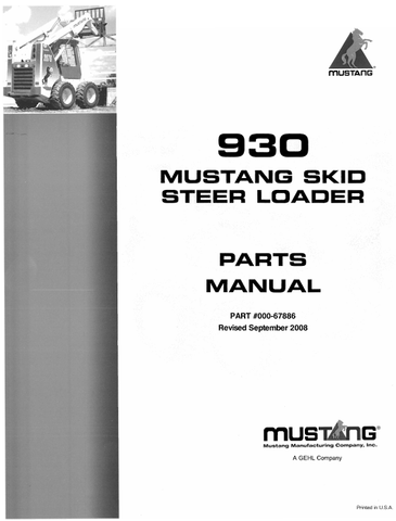 MUSTANG 93D SKID STEER LOADER (000-67886) PARTS MANUAL - PDF FILE