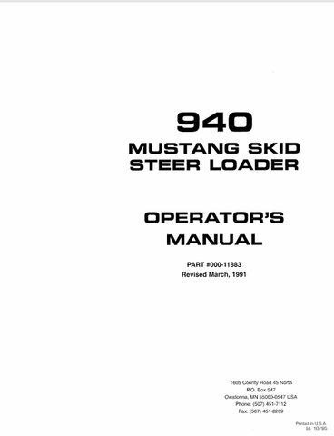 MUSTANG 940 SKID STEER LOADER (000-11883) OPERATOR'S MANUAL - PDF FILE