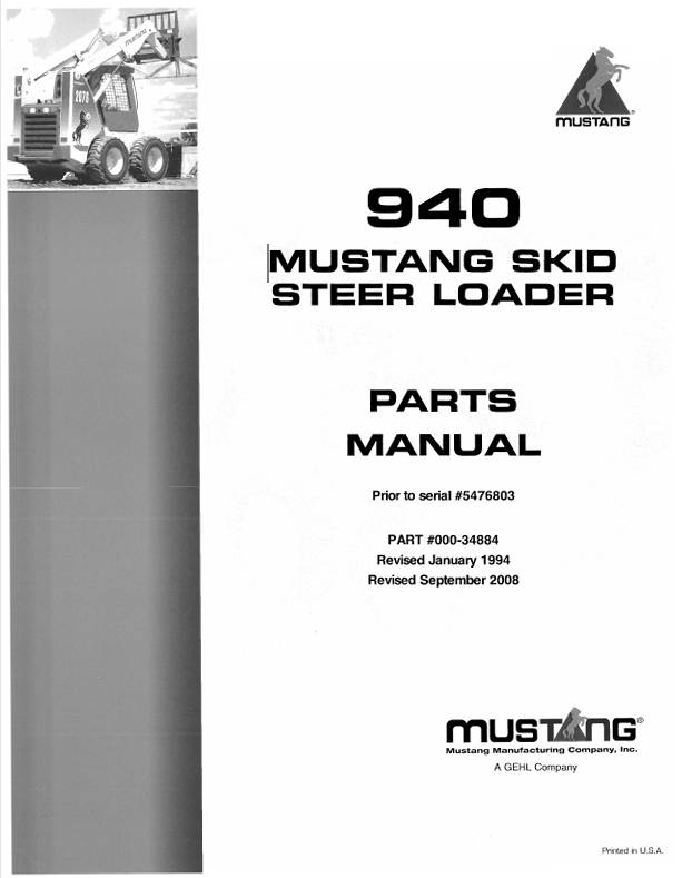 MUSTANG 940 SKID STEER LOADER (5476803) PARTS MANUAL - PDF FILE