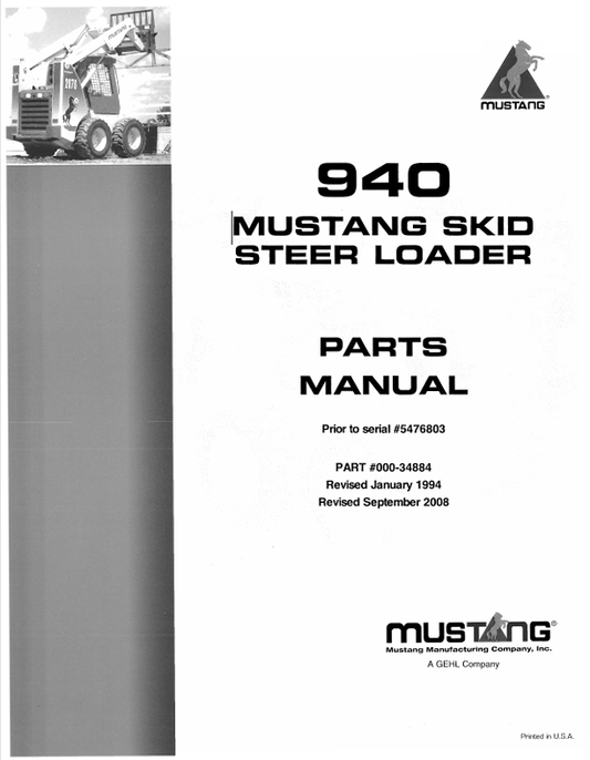 MUSTANG 940 SKID STEER LOADER (5476803) PARTS MANUAL - PDF FILE