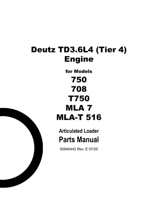 MUSTANG DEUTZ 750, 708, T750, MLA 7 (50940442) PARTS MANUAL - PDF FILE