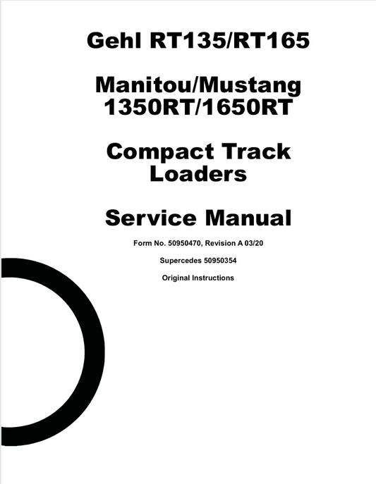 MUSTANG GEHL RT135, RT165 (50950470) SERVICE MANUAL - PDF FILE