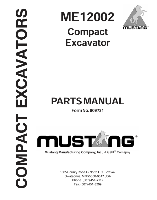 MUSTANG ME12002 (909731) PARTS MANUAL - PDF FILE