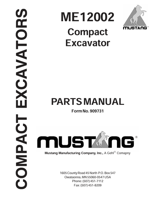 MUSTANG ME12002 (909731) PARTS MANUAL - PDF FILE