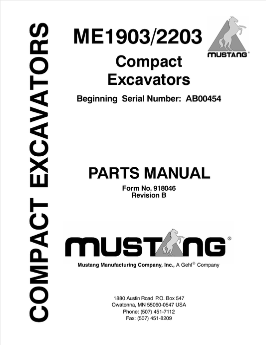 MUSTANG ME1903, 2203 (918046) PARTS MANUAL - PDF FILE