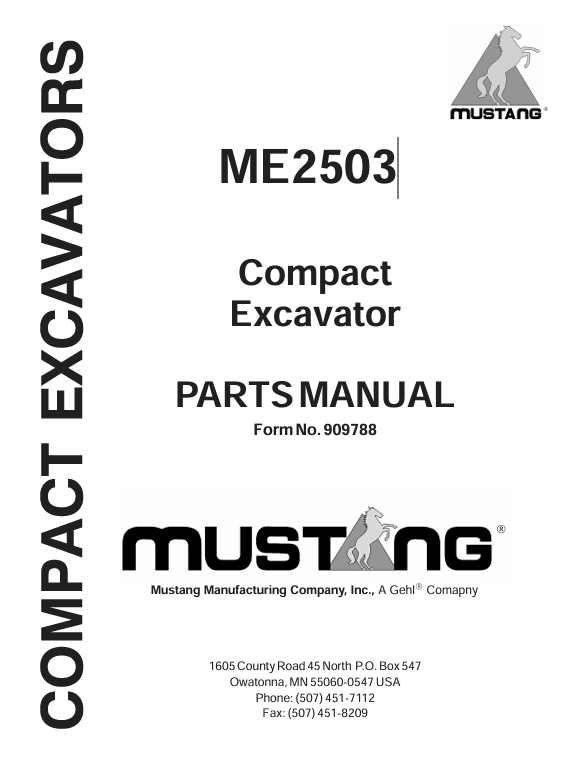 MUSTANG ME2503 (909788) PARTS MANUAL - PDF FILE