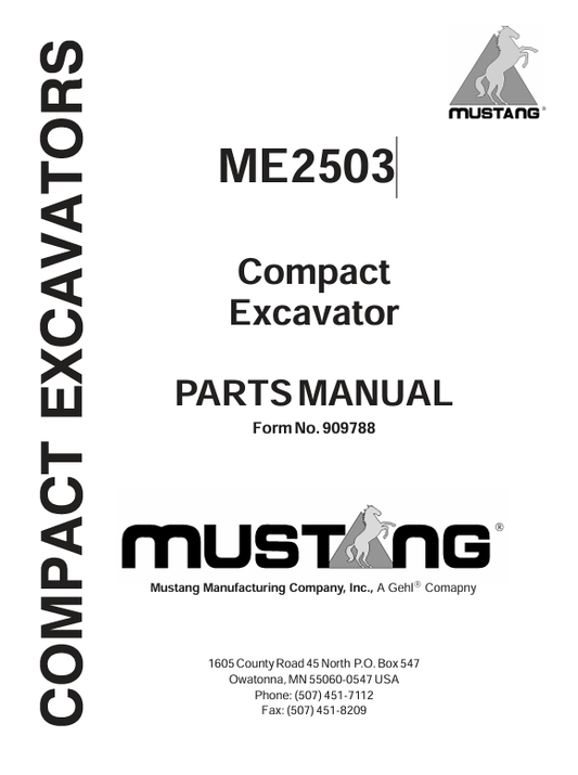 MUSTANG ME2503 (909788) PARTS MANUAL - PDF FILE