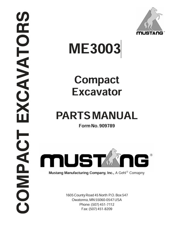 MUSTANG ME3003 (909789) PARTS MANUAL - PDF FILE
