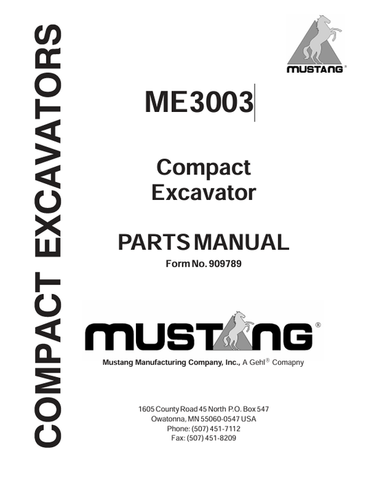 MUSTANG ME3003 (909789) PARTS MANUAL - PDF FILE
