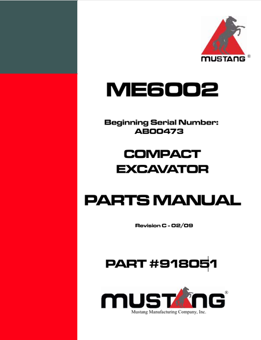 MUSTANG ME6002 COMPACT EXCAVAT0RS (918051) PARTS MANUAL - PDF FILE