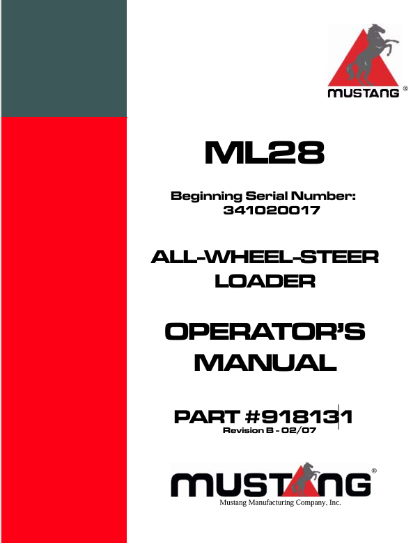 MUSTANG ML28 (918131) OPERATOR'S MANUAL - PDF FILE