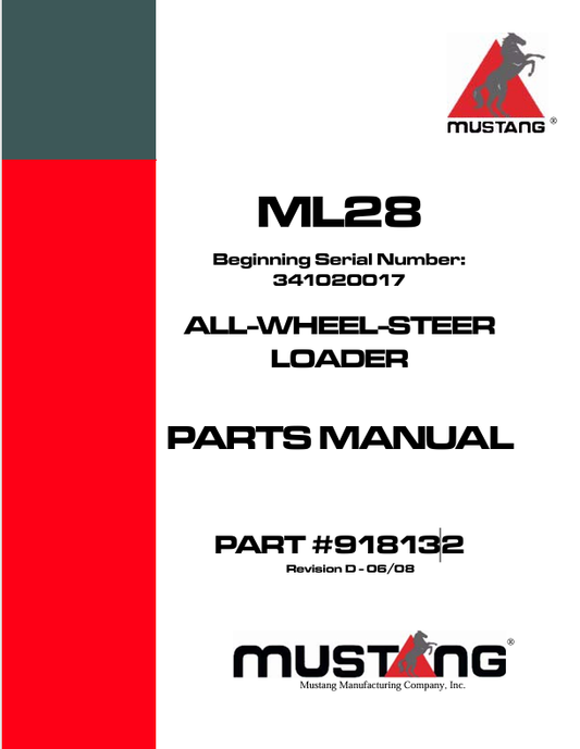 MUSTANG ML28 ALL WHEEL LOADER (918132) PARTS MANUAL - PDF FILE