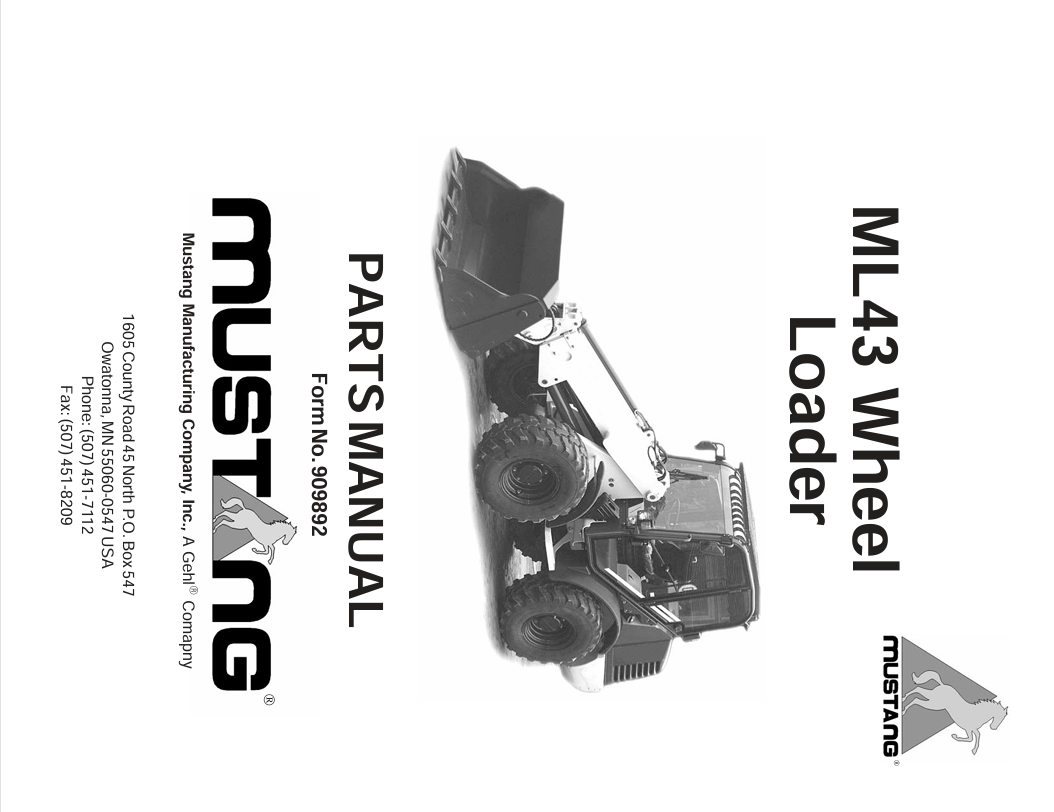 MUSTANG ML43 WHEEL LOADER (909892) PARTS MANUAL - PDF FILE