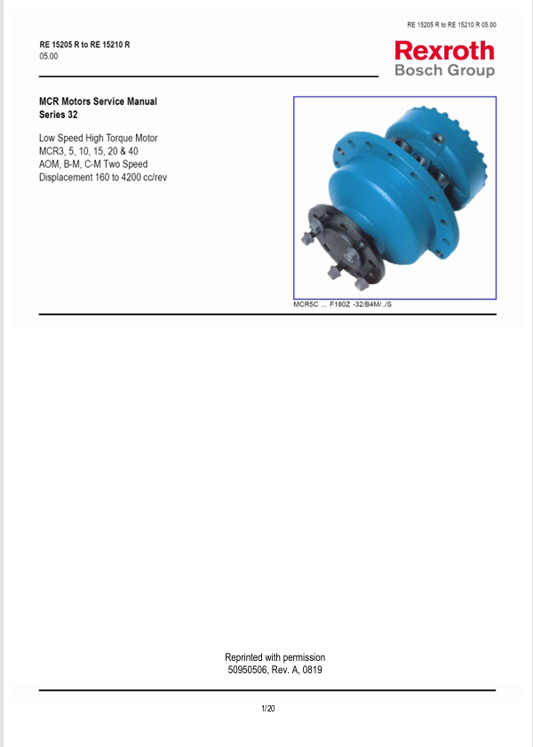 MUSTANG REXROTH RE15205R (50950506) SERVICE MANUAL - PDF FILE