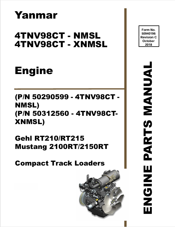 MUSTANG YANMAR 4TNV98CT (50940196) PARTS MANUAL - PDF FILE