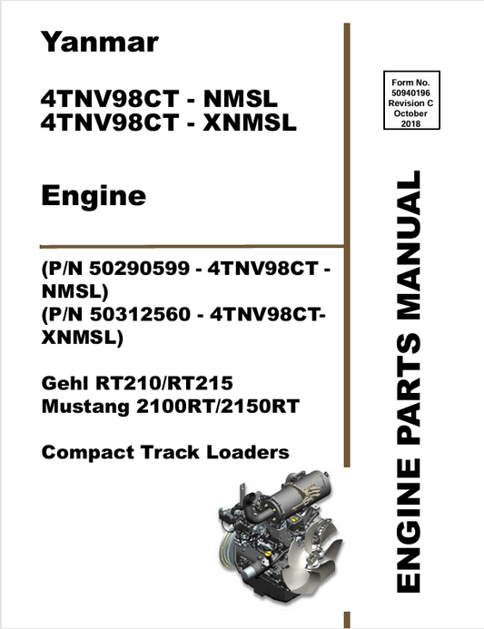 MUSTANG YANMAR 4TNV98CT (50940196) PARTS MANUAL - PDF FILE