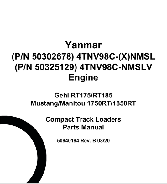 MUSTANG YANMAR 4TNV98C (50940194) PARTS MANUAL - PDF FILE
