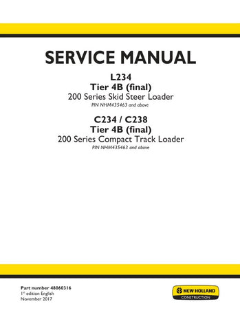 Unlock the full potential of your New Holland 200 Series equipment with the comprehensive L234, C234, and C238 Tier 4B (Final) Service Manual (48060316) in PDF format. This essential resource provides detailed maintenance and repair instructions, ensuring your machinery operates at peak performance. With easy navigation and clear diagrams, you can quickly troubleshoot issues and perform routine services, saving you time and money. Invest in this digital manual today to keep your equipment running smoothly 