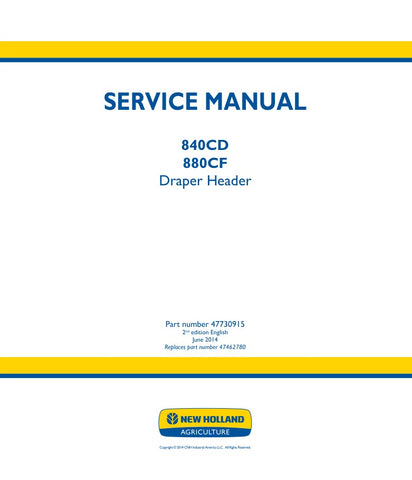 Enhance your farming efficiency with the NEW HOLLAND 840CD, 880CF Draper Header Service Manual (PDF File). This comprehensive guide provides detailed instructions and insights for maintaining and troubleshooting your draper header, ensuring optimal performance and longevity. With easy-to-follow diagrams and expert tips, you can confidently tackle repairs and keep your equipment running smoothly, maximizing your productivity in the field. Don't miss out on this essential resource for any New Holland equipmen