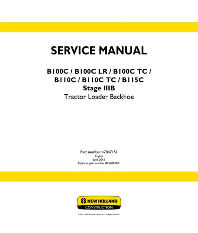 Unlock the full potential of your New Holland equipment with the comprehensive B100C, B100C LR, B100C TC, B110C, B110C TC, and B115C Stage IIIB Service Manual (Part Number: 47847151). This PDF file is an essential resource for maintenance and repair, providing detailed diagrams, troubleshooting tips, and step-by-step instructions to keep your machinery running smoothly. Ensure optimal performance and longevity of your equipment by having this invaluable guide at your fingertips. Perfect for both seasoned pr