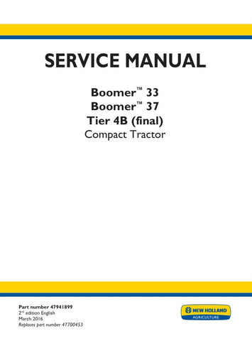Unlock the full potential of your New Holland Boomer 33 and 37 Tier 4B (Final) with the comprehensive service manual (part number 47941899) available in PDF format. This essential guide provides detailed maintenance procedures, troubleshooting tips, and specifications to ensure your equipment operates at peak performance. With easy navigation and clear illustrations, this manual is designed for both seasoned professionals and DIY enthusiasts, making it an invaluable resource for keeping your tractor in top 