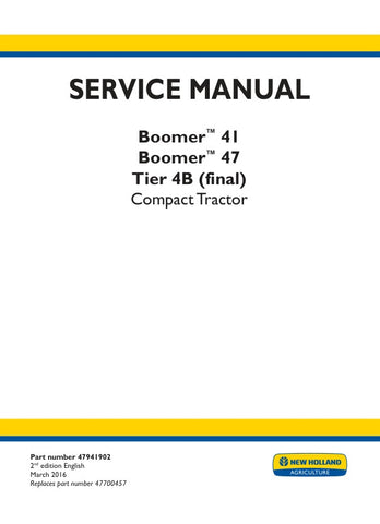 Unlock the full potential of your New Holland Boomer 41 and 47 Tier 4B (Final) tractors with the comprehensive service manual (part number 47941902) available in PDF format. This essential guide provides detailed maintenance procedures, troubleshooting tips, and specifications to ensure your equipment operates at peak performance. With easy navigation and clear illustrations, this manual is a must-have for both seasoned professionals and DIY enthusiasts, empowering you to keep your machinery in top conditio