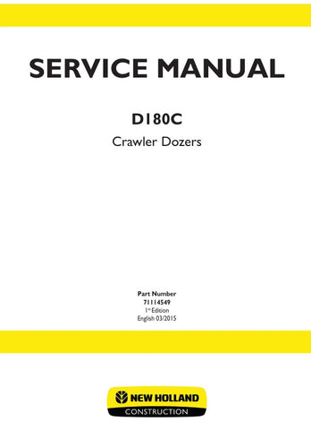 Unlock the full potential of your New Holland D180C Crawler Dozer with the comprehensive Service Manual (71114549) in PDF format. This essential guide provides detailed instructions, schematics, and troubleshooting tips to ensure your machine operates at peak performance. Whether you're performing routine maintenance or tackling complex repairs, this manual is your go-to resource for maximizing efficiency and minimizing downtime. Invest in your equipment's longevity and reliability today!