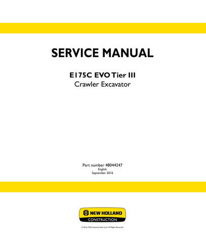 Unlock the full potential of your New Holland E175C EVO Crawler Excavator with the comprehensive Service Manual (48044247) in PDF format. This essential guide provides detailed insights into maintenance, troubleshooting, and repair procedures, ensuring your equipment operates at peak performance. With easy navigation and clear illustrations, you can quickly find the information you need to keep your excavator running smoothly and efficiently. Invest in this invaluable resource today and enhance the longevit