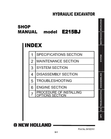 NEW HOLLAND E215BJ HINO ENGINE HYDRAULIC EXCAVATOR REPAIR MANUAL - PDF