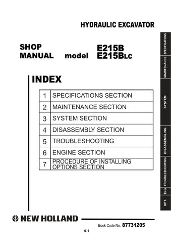 Unlock the full potential of your New Holland E215B and E215BLC Hydraulic Excavator with the comprehensive shop manual (part number 87731205) available in PDF format. This essential resource provides detailed diagrams, maintenance tips, and troubleshooting guidance, ensuring you can keep your equipment running smoothly and efficiently. Perfect for both seasoned professionals and DIY enthusiasts, this manual is your go-to guide for maximizing performance and minimizing downtime. Don't miss out on the opportu