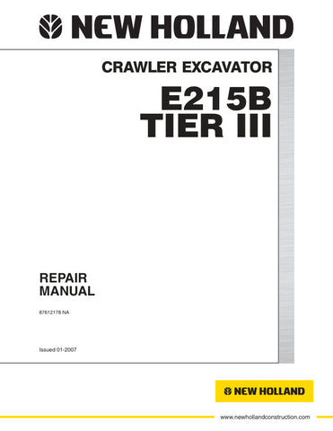 Unlock the full potential of your New Holland E215B Crawler Excavator with the comprehensive Repair Manual (Part No. 87612178). This PDF file is an essential resource for both seasoned professionals and DIY enthusiasts, providing detailed instructions, schematics, and troubleshooting tips to ensure your machine operates at peak performance. With easy navigation and clear illustrations, you can quickly find the information you need to tackle repairs and maintenance efficiently, saving you time and money. Don